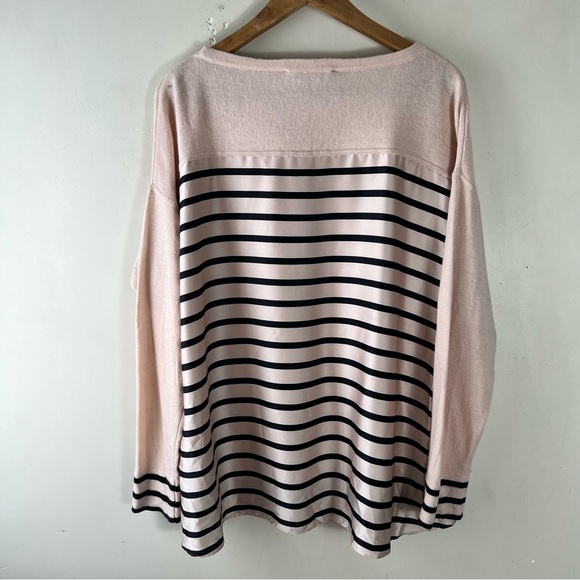 Loft Ann Taylor Navy Blue & Pink Stripe Wool Blend Sweater Mixed Media Large - Picture 5 of 9